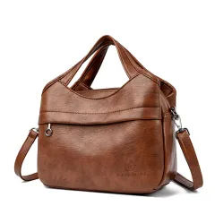 Retro-style Fashionable Patchwork-print Soft Leather Multi-compartment Tote Bag For Women - Yellow - View 1