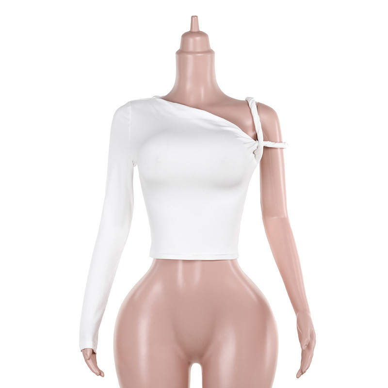 Elegant Slim-fit Shoulder Twisted Bar Long-sleeved Top For Women