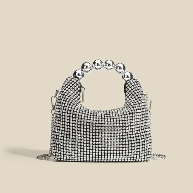 Shiny Rhinestone Clutch Chain Dinner Bag Silver - Shop at LoveMi