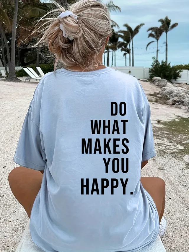T shirt Women's DO WHAT Letter Printed Short Sleeved Top Blue - Shop at LoveMi