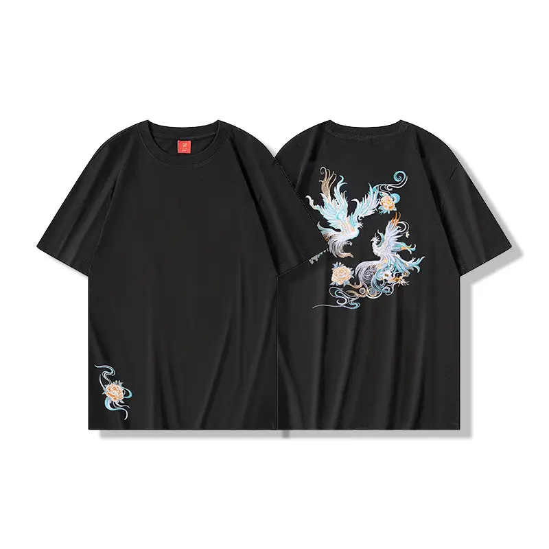 Phoenix Embroidered T-shirt Men's Cotton Half Sleeve
