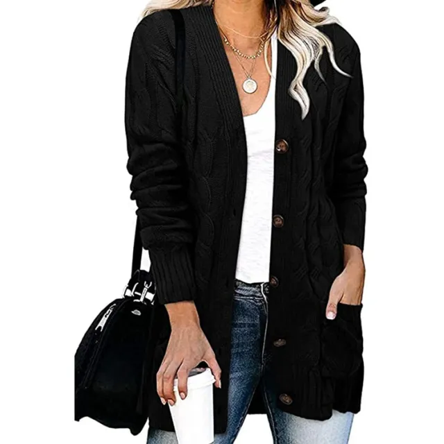 Autumn And Winter Women's Casual Knitted Button Coat Black - Shop at LoveMi