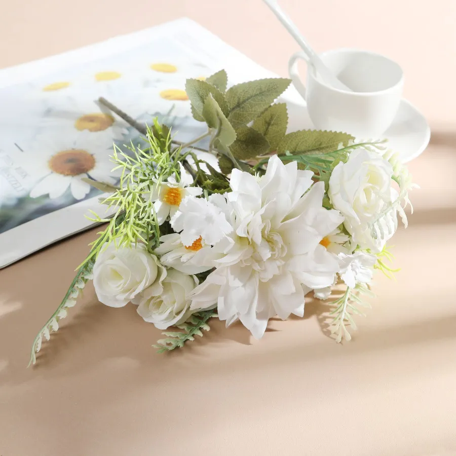 Artificial Flower Bouquet Rose Bridal Bouquet Green Plant Home Wedding Decoration - Color4