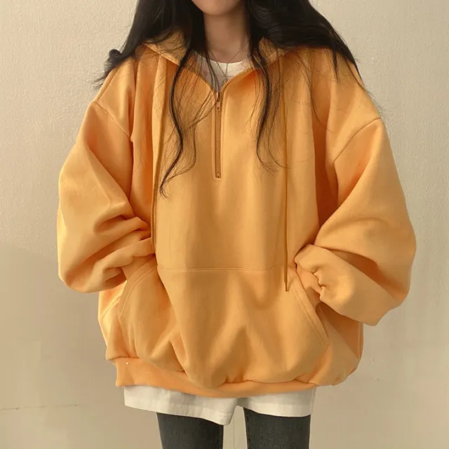 Autumn And Winter Fleece lined Pullover Zipper Hooded Sweater For Women 600 Yellow With Fleece Lining - Shop at LoveMi