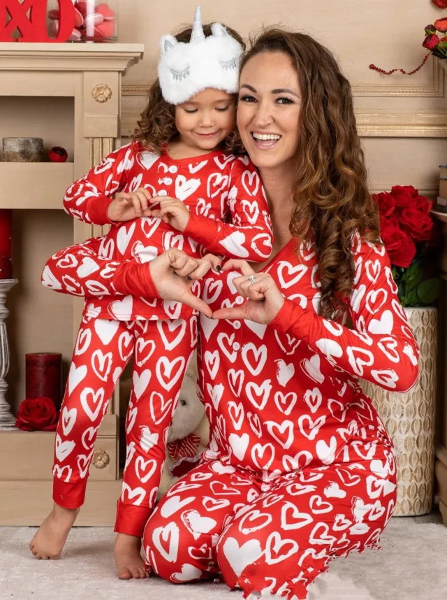 Beauty Clothing Valentine's Day Heart Printing Leisure Pajamas Pajamas Parent child Suit Picture Color E Mother Xl - Shop at LoveMi