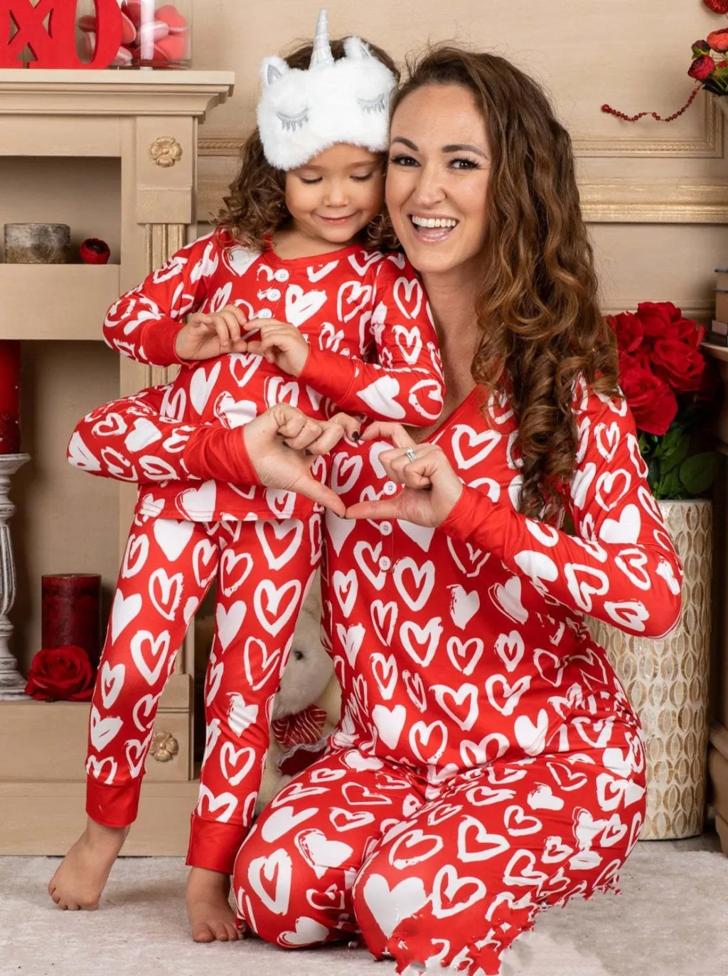 Beauty Clothing Valentine's Day Heart Printing Leisure Pajamas Pajamas Parent-child Suit - Picture Color E-Mother Xl