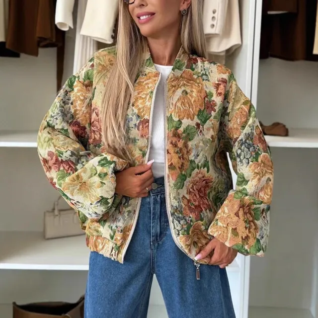 Loose Printed Short Jacket Zipper Casual Coat Color - Shop at LoveMi