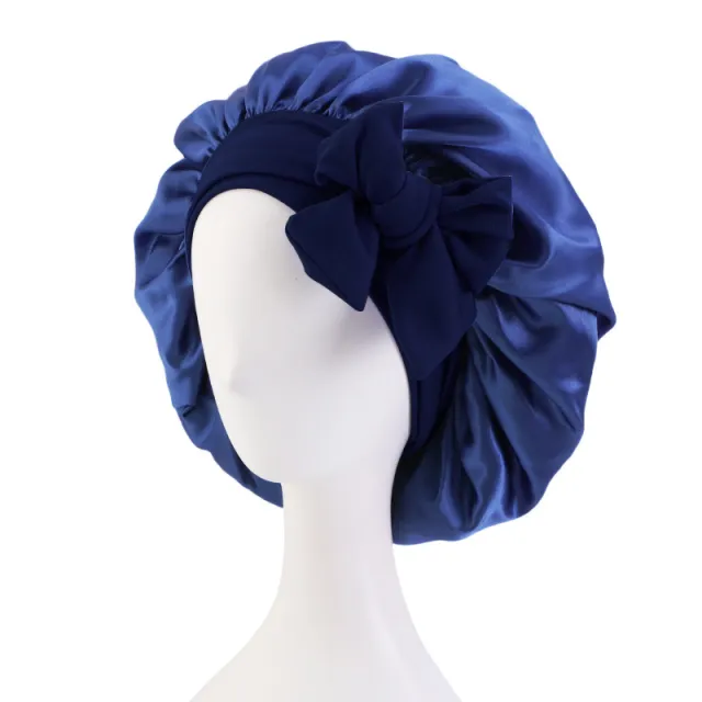 Solid Color Simulation Silk Elastic Ribbon Colored Ding Round Hat Navy Blue - Shop at LoveMi