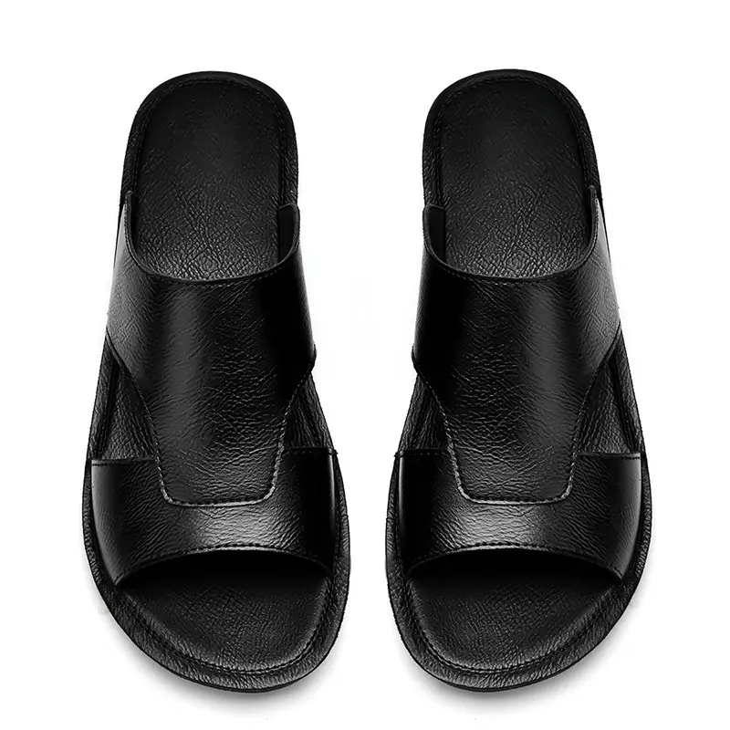 Plus Size Cowhide Slippers Men's Black