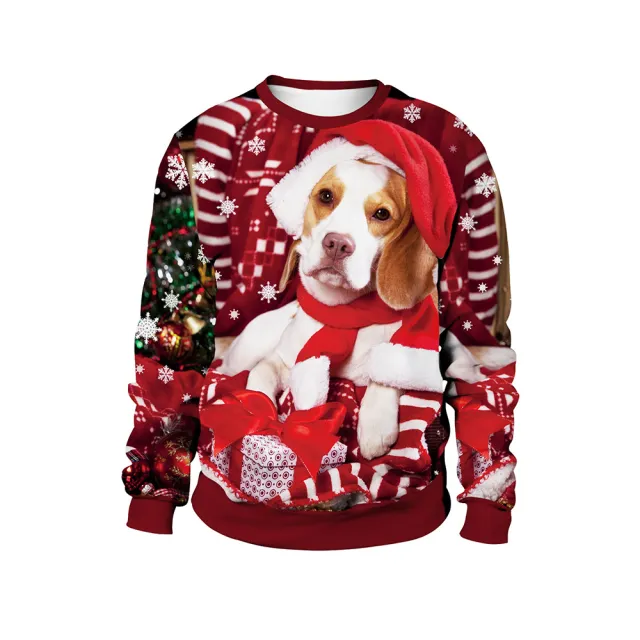 Women's Christmas Animal Print Pullover Round Neck Couple Sweater Sb102 059 L - Shop at LoveMi