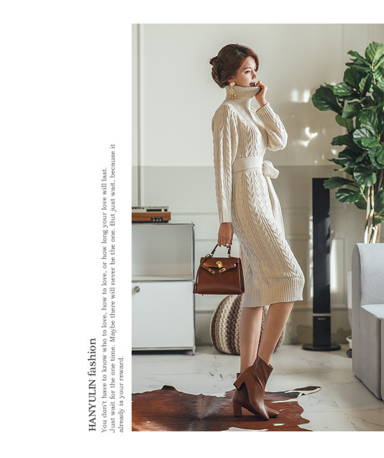 High-Collar Twist Lace-Up Sweater Dress, picture 6 of 8
