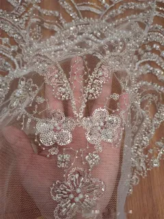 Wave Style Sequin Bead Lace Fabric Wedding Dress - View 1
