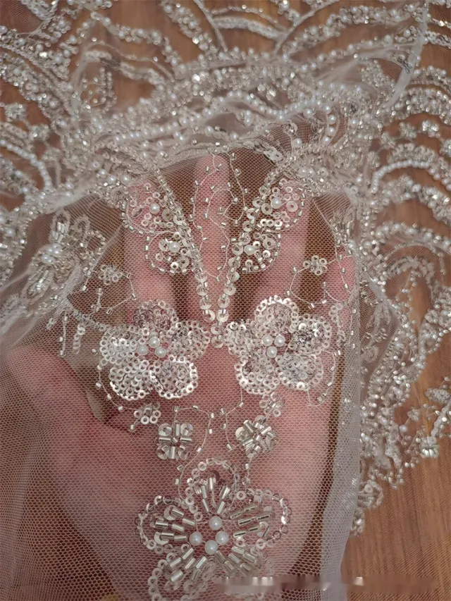 Wave Style Sequin Bead Lace Fabric Wedding Dress - Shop at LoveMi