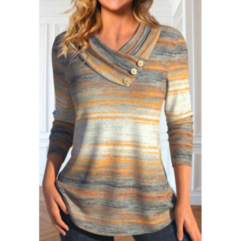 New Women's Clothing Cross-border Foreign Trade Casual 3D Printing V-neck Long Sleeve Top