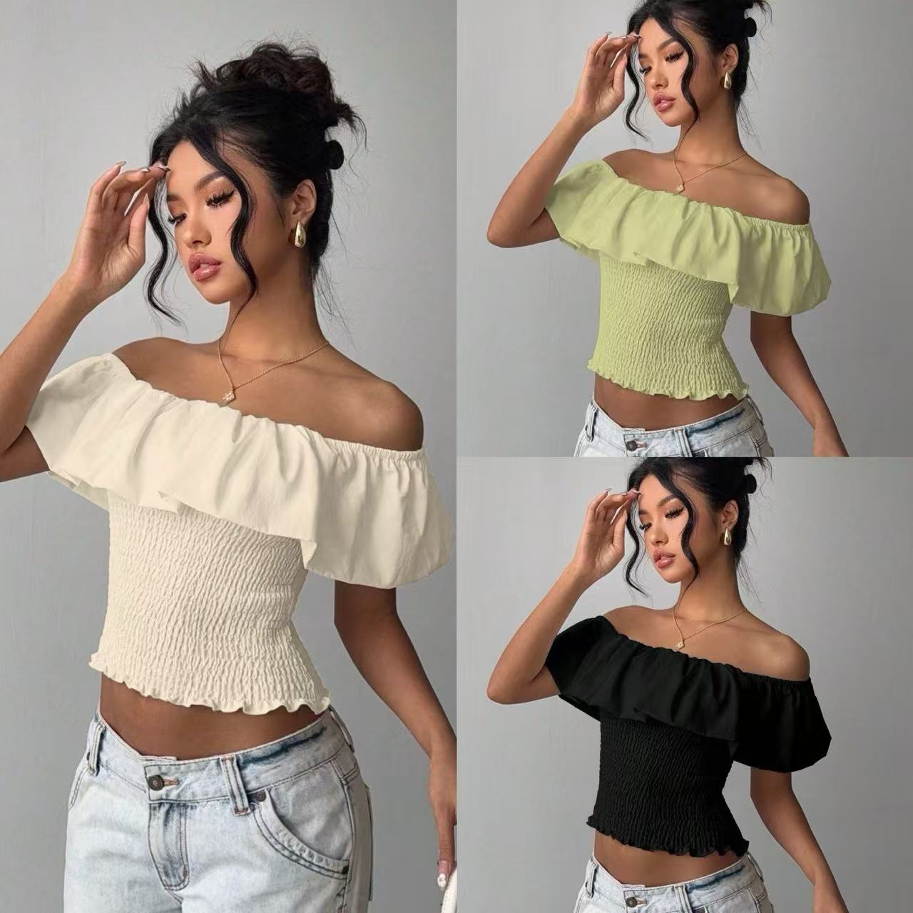 Elegant Off-the-shoulder Waist-cinching Top