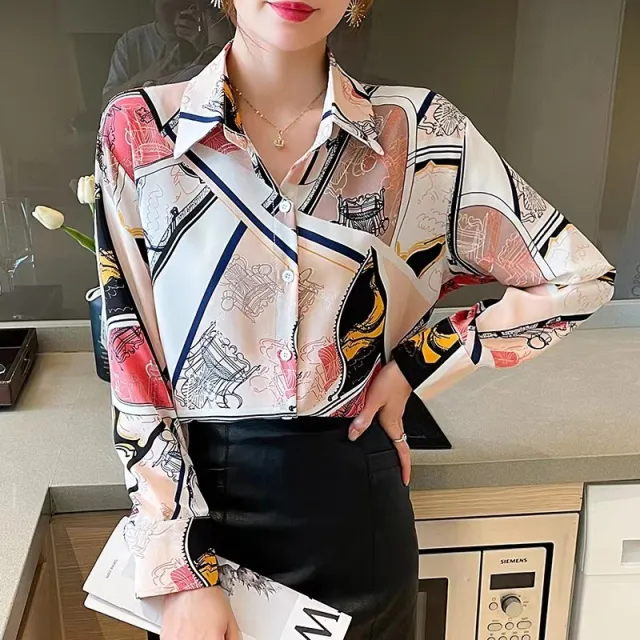 Fashionable Printed Long sleeved Chiffon Shirt For Women Red - Shop at LoveMi