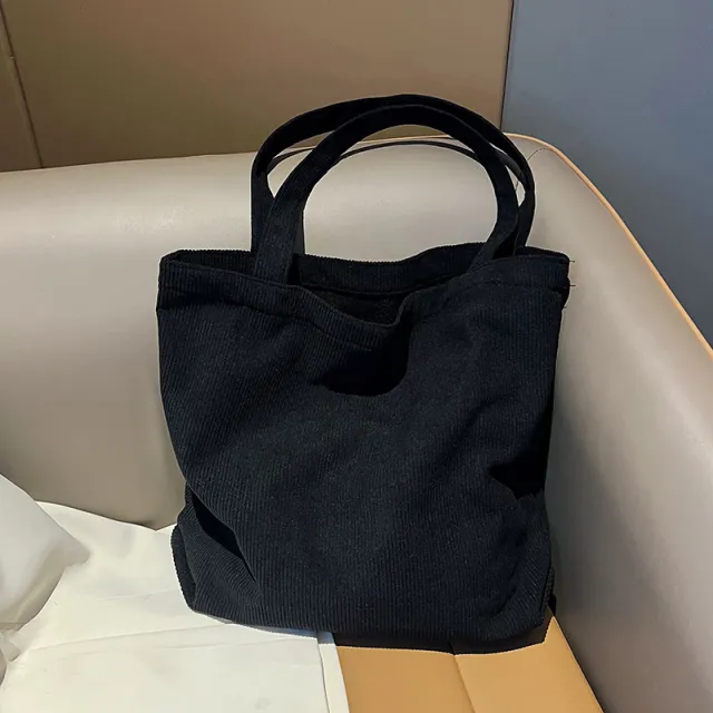 Large Capacity Corduroy Tote Bag Simple And Stylish Shoulder Black - Shop at LoveMi