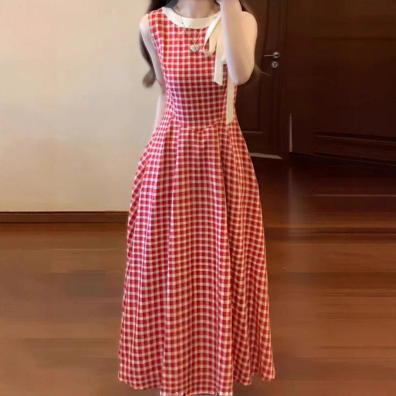 Women's Lace Up Fashion Plaid Waist-tight Dress