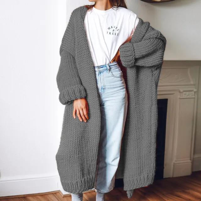 Long Solid Color Plus Size Loose Cardigan Sweater Coat Medium Gray - Shop at LoveMi