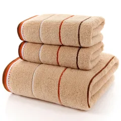 Pure Cotton Towels Three-piece Suit Thick Soft Household - Coffee Color - View 1