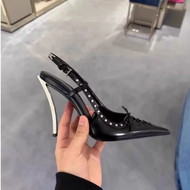 Pointed-toe Rivet-backed Stiletto Heels With A Thin Heel And Lace-up Design