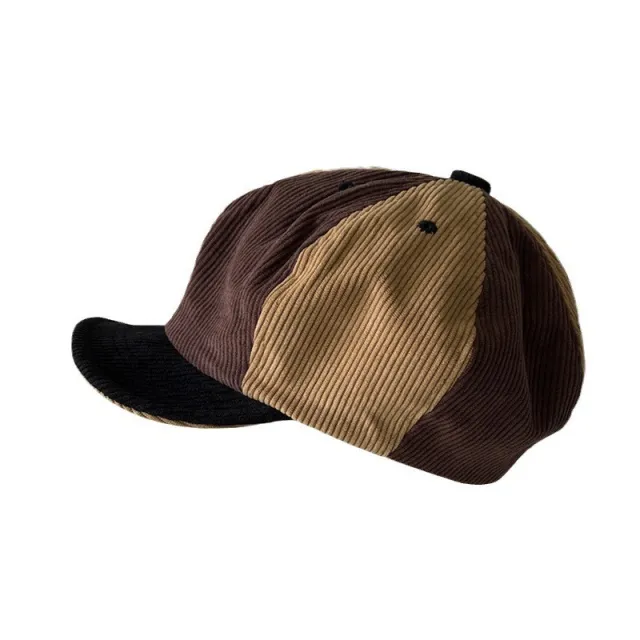 Japanese style Retro Color Matching Corduroy Beret Brown - Shop at LoveMi