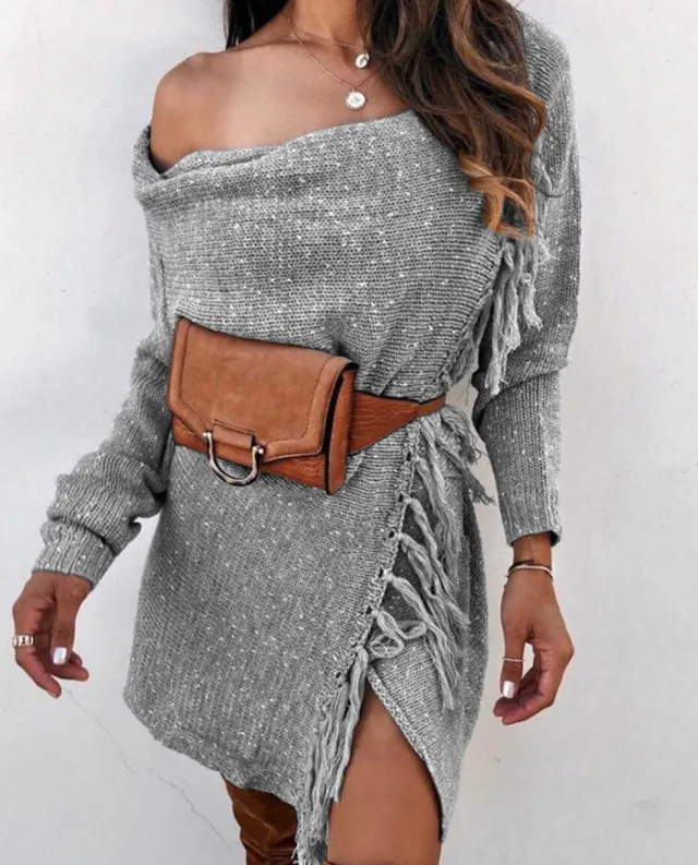 European And American Knitted Tassel Sweater Coat Gray - Shop at LoveMi