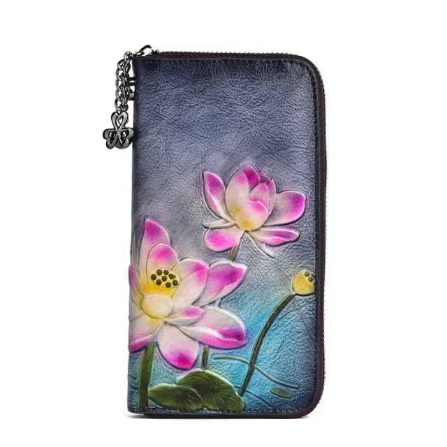 Women's Fashion First Layer Cowhide Zipper Embossed Coin Purse Black - Shop at LoveMi