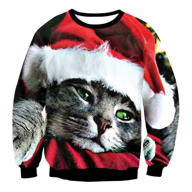 Mixed Color Elk Christmas Digital Printing Sweater Long Sleeve Coat Swys065 S - Shop at LoveMi