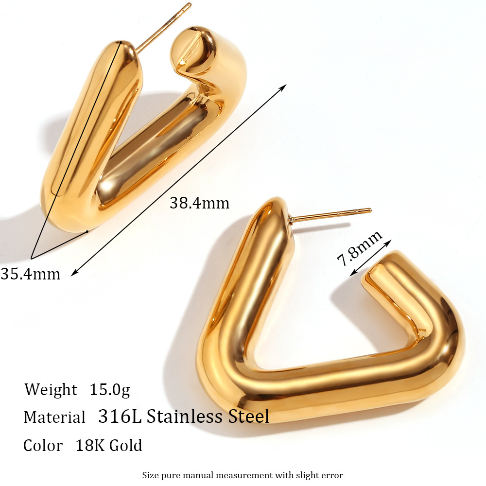 Stainless Steel 18K Gold Plated Geometric Tripod Hollow Earrings For Women