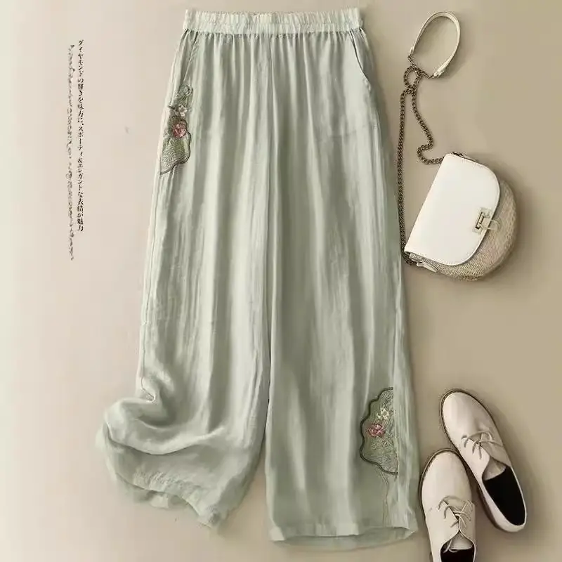 Cropped Pants Cotton Linen Casual Pants Chinese Ethnic