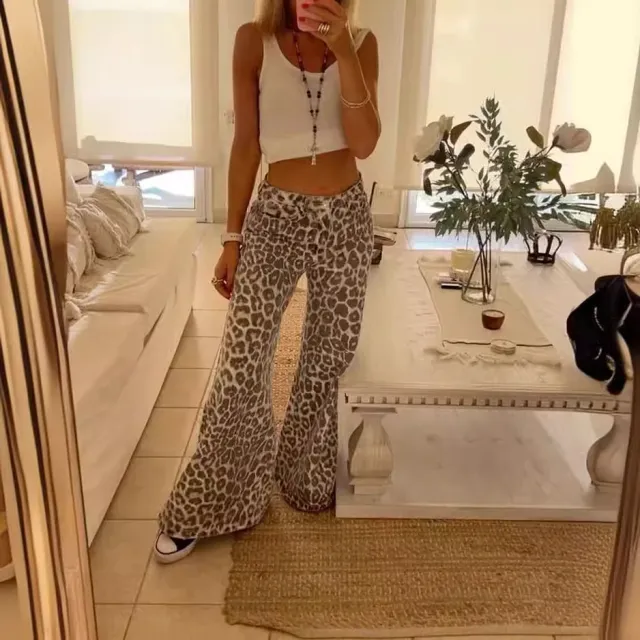 Cross border Foreign Trade Vest Leopard Print Trousers Two piece Set Leopard Print And White Top - Shop at LoveMi