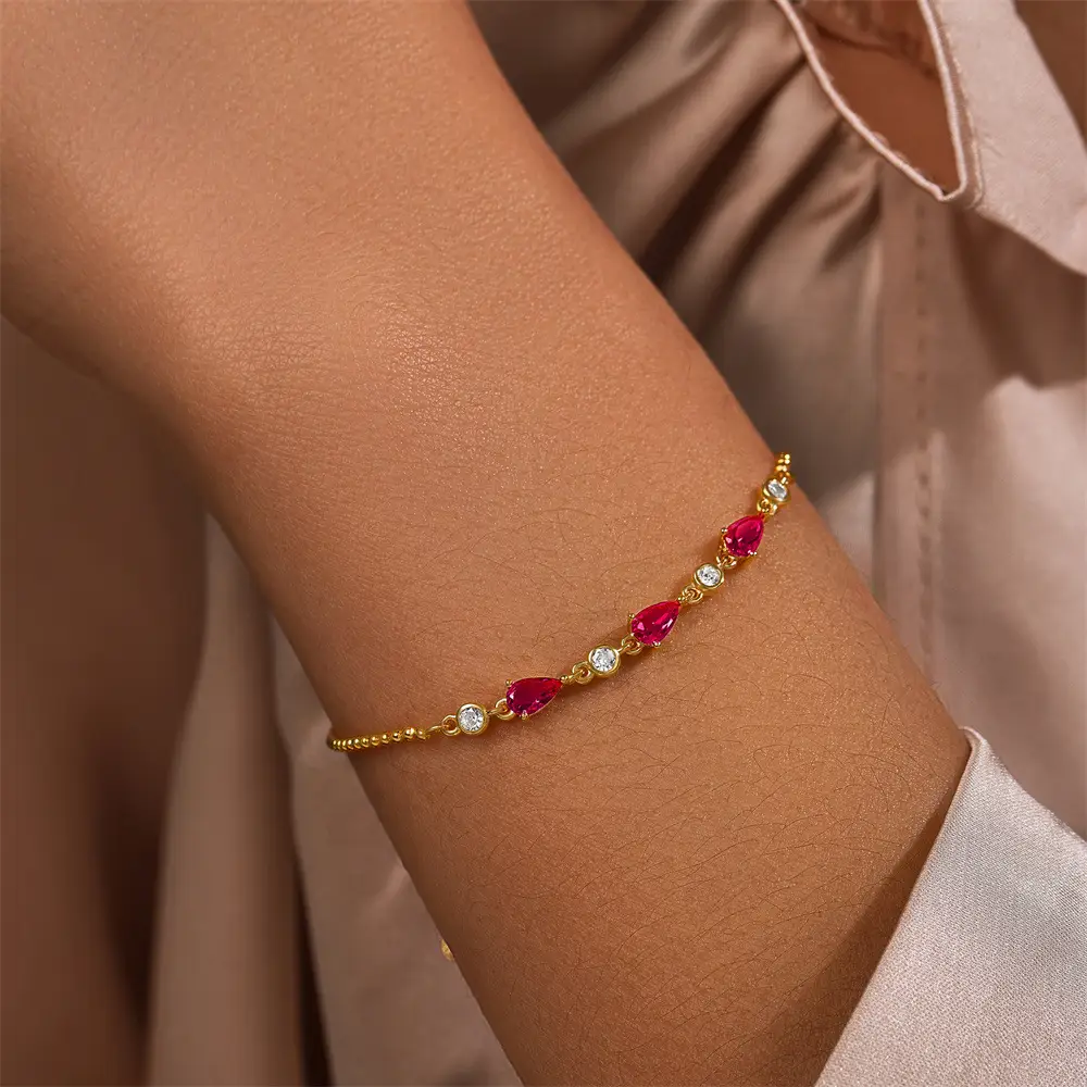 European And American Fashion S925 Sterling Silver Personalized Mini Ball Bead Chain Water Drop Zircon Bracelet
