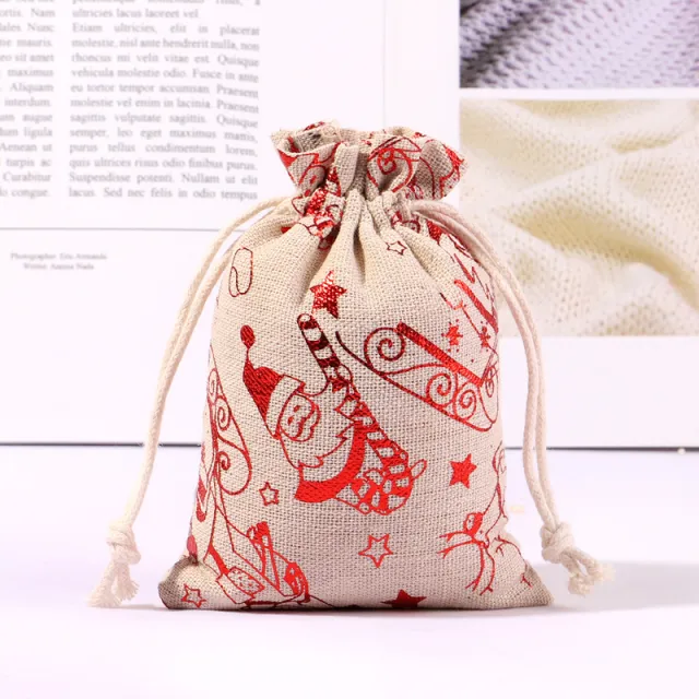 Cotton And Linen Bronzing Gift Bag Christmas Drawstring Bag Red Santa Claus 13X18Cm - Shop at LoveMi