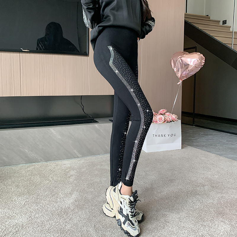 Shiny Rhinestone Leggings For Women Side Starry Sky 260G Velvet - Shop at LoveMi