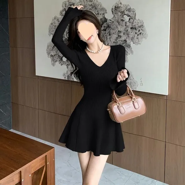 French Advanced Sense Temperament Long Sleeve Dress Black - Shop at LoveMi