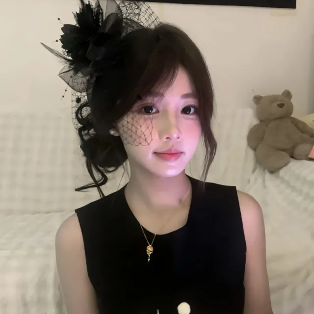 Dinner Socialite Gathering French Retro Feather Headdress Flower Black - Shop at LoveMi