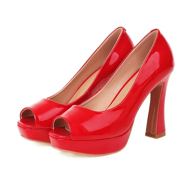 New Spring Summer Classic Solid Color Peep Toe Stiletto Heels For Women Red - Shop at LoveMi