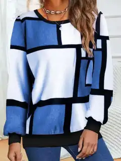 Casual Geometric 3D Printed Loose Long Sleeves Round Neck Sweater - 3 Style-Xxxxxl - View 1