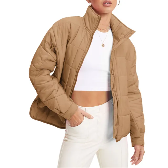 Fashion Women's Wear Zipper Stand Collar Coat Apricot - Shop at LoveMi