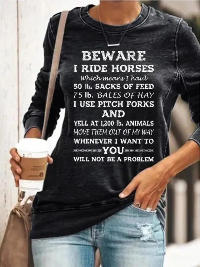 BEWARE Printed Women's Long sleeved T shirt Black - Shop at LoveMi