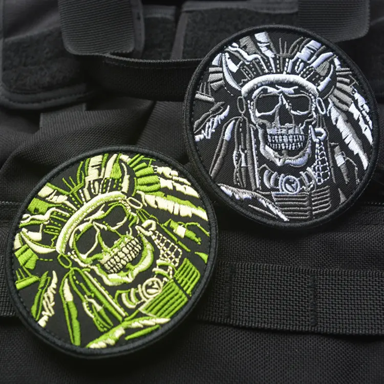 Minimally Designed Death Skull Embroidered Badge Velcro