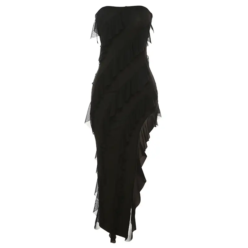 Summer Trend Skinny Women's Fashion Tube Top Backless Split Tassel Dress