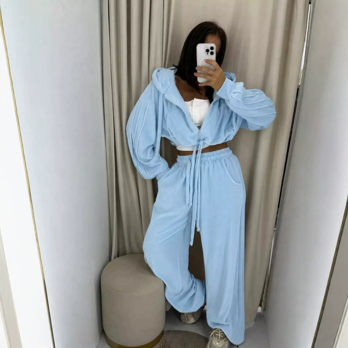 Fashionable Sporty Casual Womens Hooded Set