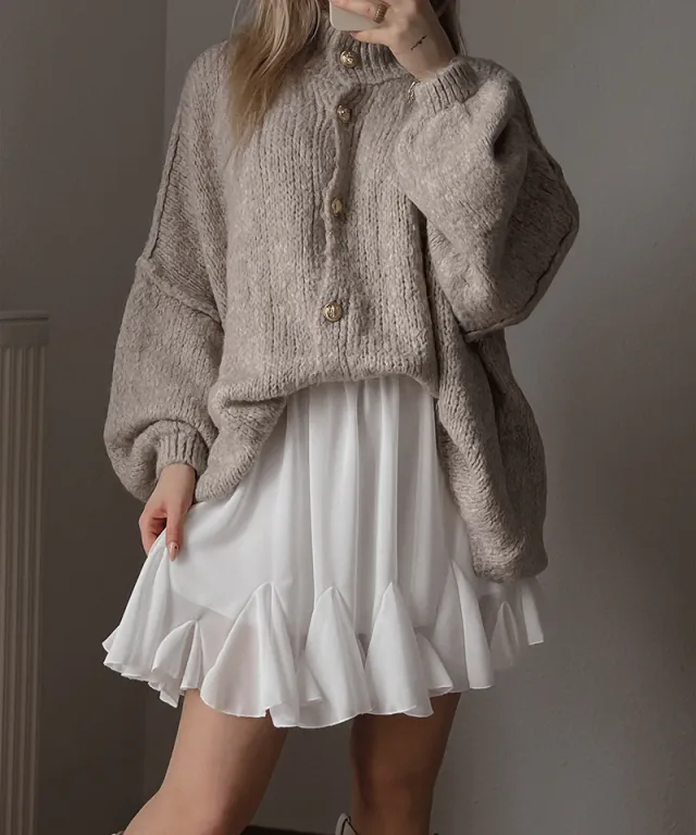 Autumn And Winter Solid Color British Style Vintage Button Cardigan Batwing Sleeve Sweater Coat Khaki - Shop at LoveMi