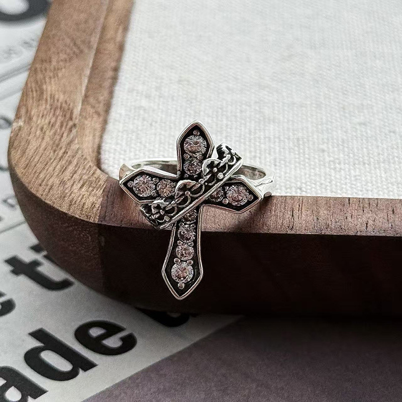 Stacking Trend Edgy Cross Ring With Multiple Elements