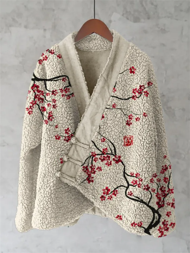 Womens Printed Kimono Cardigan Fleece Jacket Fashionable Womens Outerwear Jlhf Xh100120 L - Shop at LoveMi