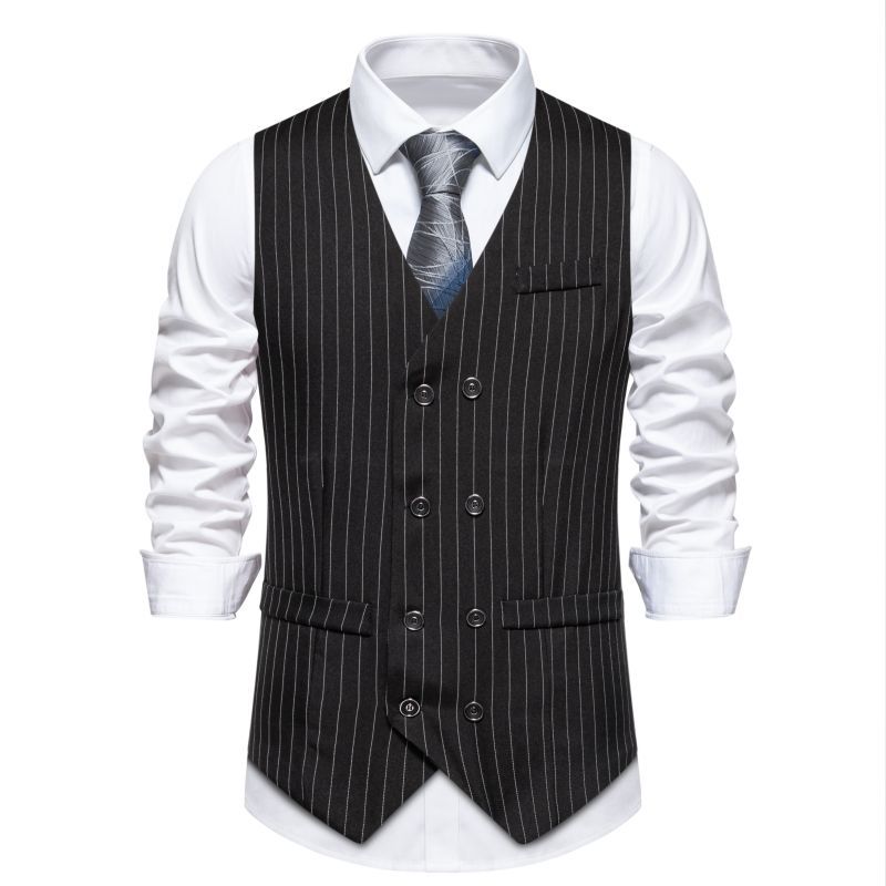 New Mens Stylish Vertical-striped Double-breasted Waistcoat