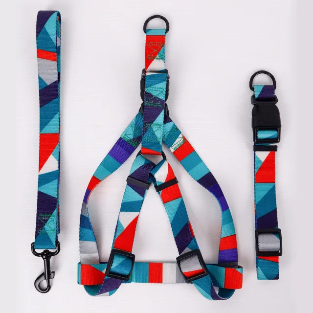Hand Holding Rope Outing Dog Leash Dog Collar Three piece Set Blue And Red Three Piece - Shop at LoveMi