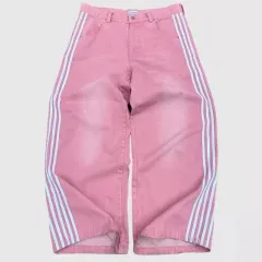 Loose Casual American Retro Harajuku Personality Street Jeans - Pink Jeans Stripes - View 1